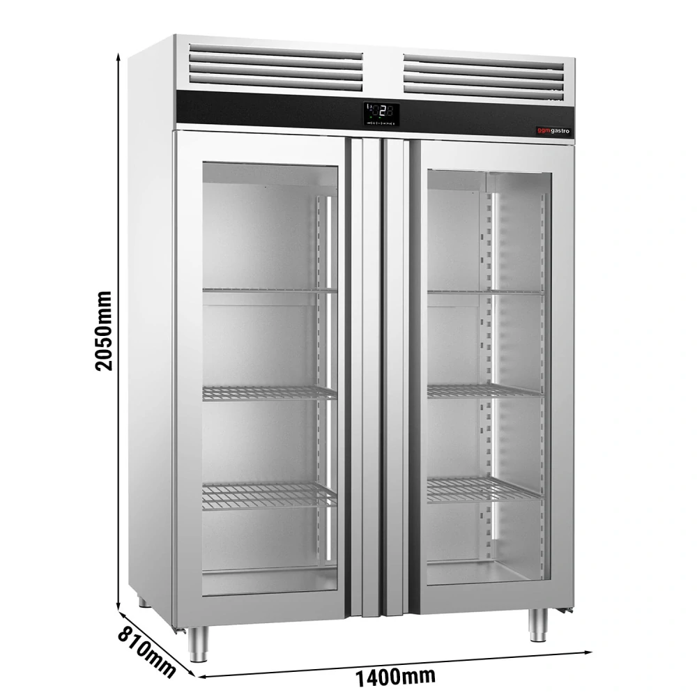 Nerezová chladicí skříň PREMIUM - GN 2/1 - 1 400 L - 2 skleněné dveře