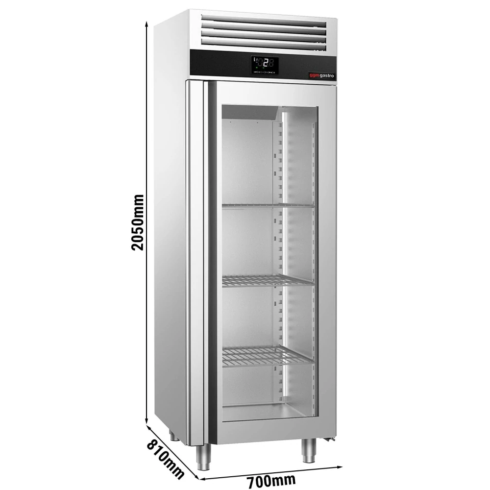 Nerezová skladovací lednice PREMIUM - 700 L - s 1 prosklenými dveřmi