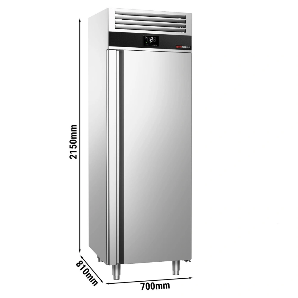 Nerezová chladicí skříň PREMIUM - GN 2/1 - 700 mm - 700 l - až +8 °C - s 1 dveře - Samozavírací dveře; Ventilované chlazení; Automatické odmrazování;…