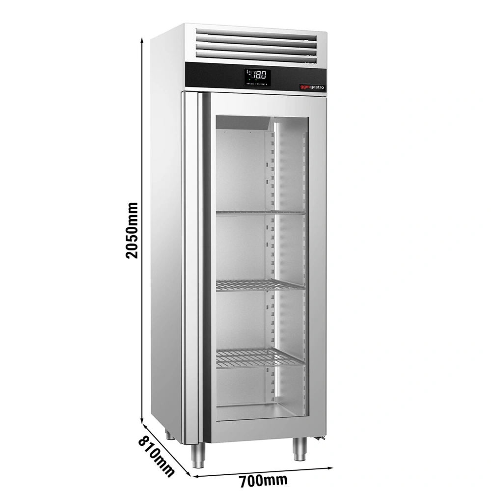 Nerezová mrazicí skříň PREMIUM - GN 2/1 - 700 L - s 1 prosklenými dveřmi