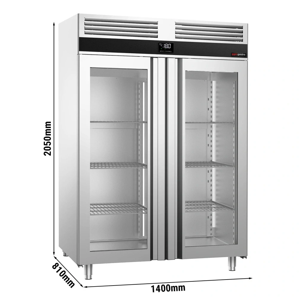 Nerezová mrazicí skříň PREMIUM - GN 2/1 - 1400 L - Se 2 prosklenými dverami