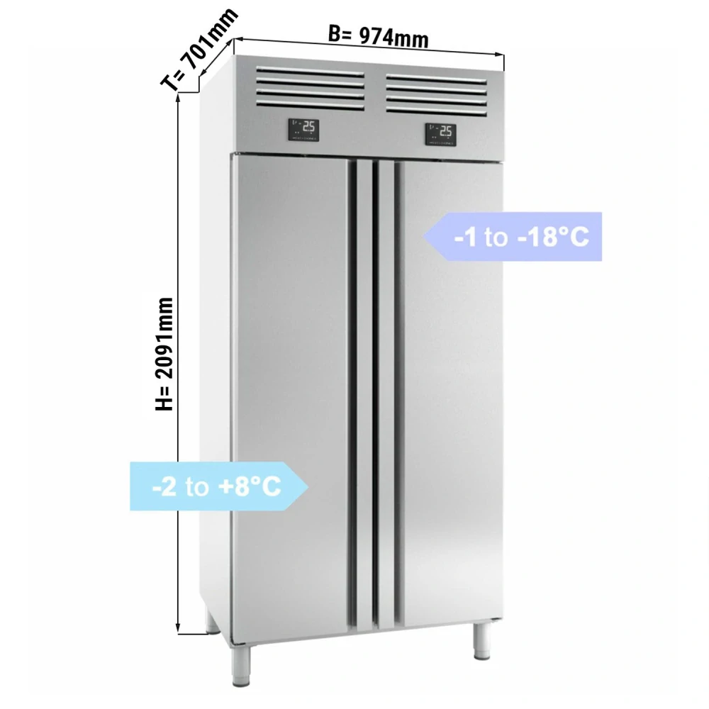 Nerezová chladicí a mrazicí kombinace PREMIUM PLUS - GN 1/1 - 745 L - S 2 dveřmi
