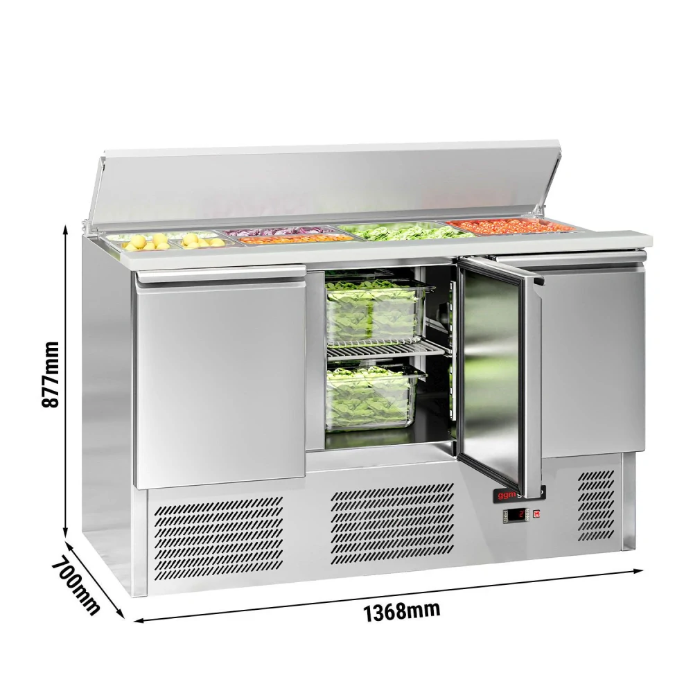 Saladeta ECO - 1368 mm - 3 dveře - s nerezovým krytem pro 4x GN 1/1 - černá přední strana