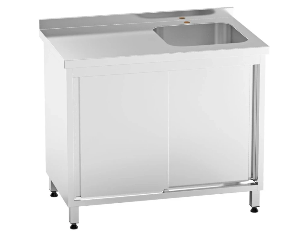 Nerezový dřez vpravo se skříňkou, posuvné dveře 140x60x85cm, (dřez 45x41x30cm)