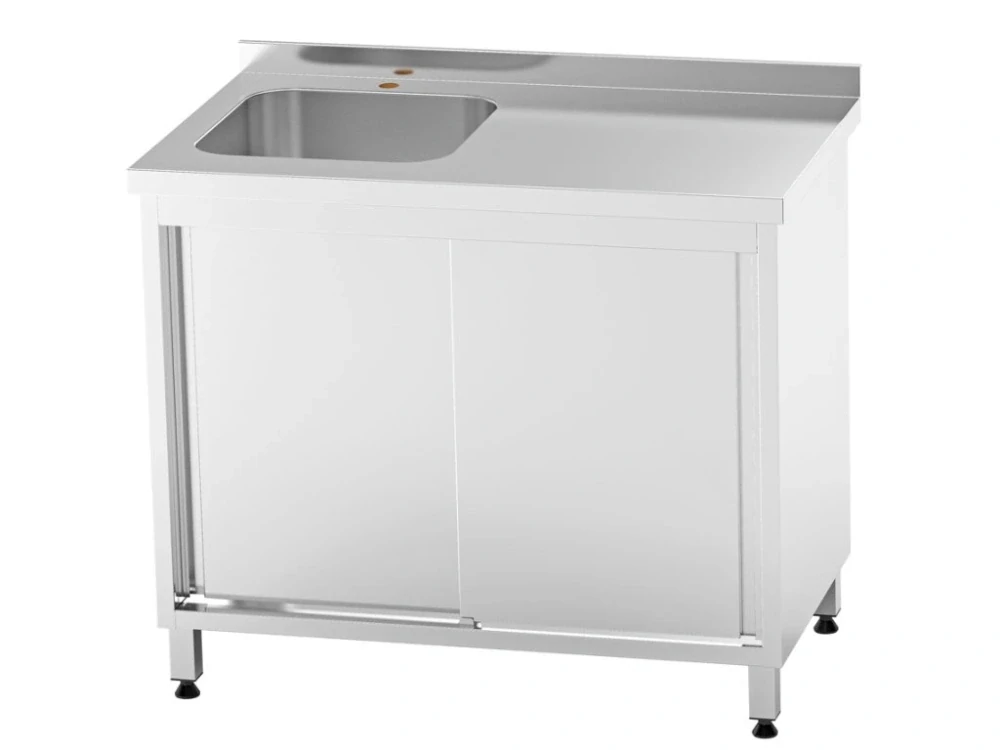 Nerezový dřez vlevo se skříňkou,  posuvné dveře 140x60x85cm, (dřez 45x41x30cm)