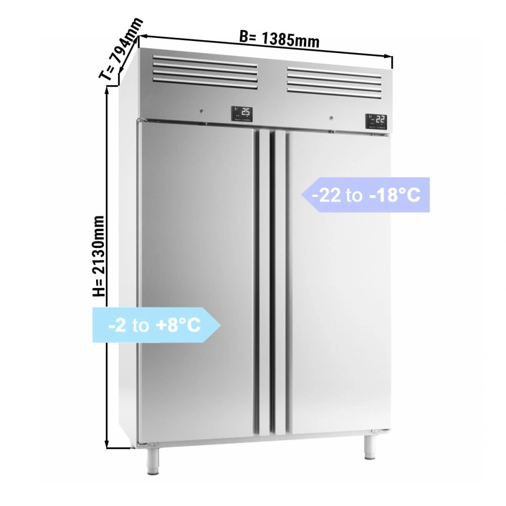 Nerezová chladicí a mrazicí kombinace PREMIUM PLUS - GN 2/1 - 1220 L - S 2 dveřmi