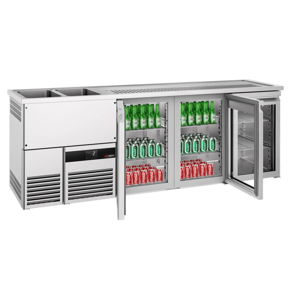 Výčepní pult PREMIUM - 2500x700 mm - 3 skleněné dveře