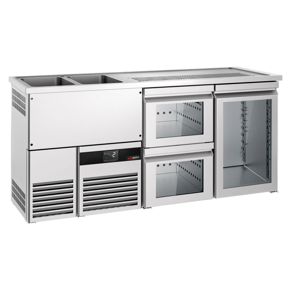 Výčepní pult PREMIUM - 1950x700 mm - 1 skleněné dveře & 2 skleněné zásuvky