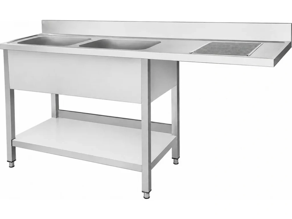Nerezový dřez k myčce nádobí - 1,6 m, 2 umyvadla vlevo, hloubka 60 cm
