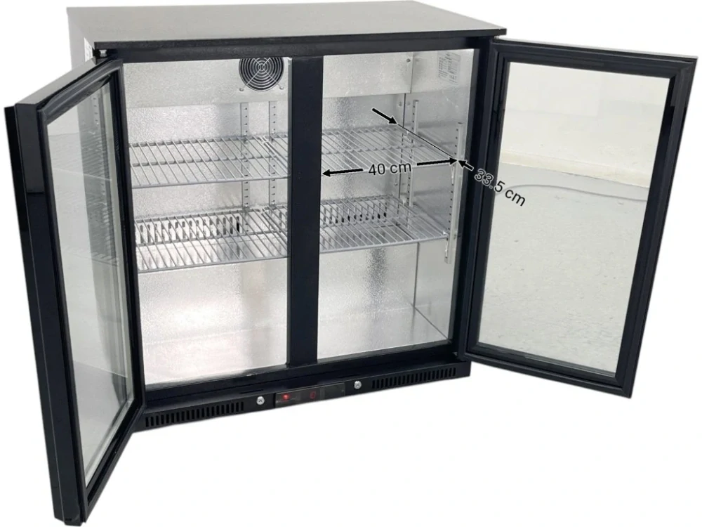 Barová lednička – 0,9 m – 190 l – se 2 skleněnými dvířky a 2 policemi – černá