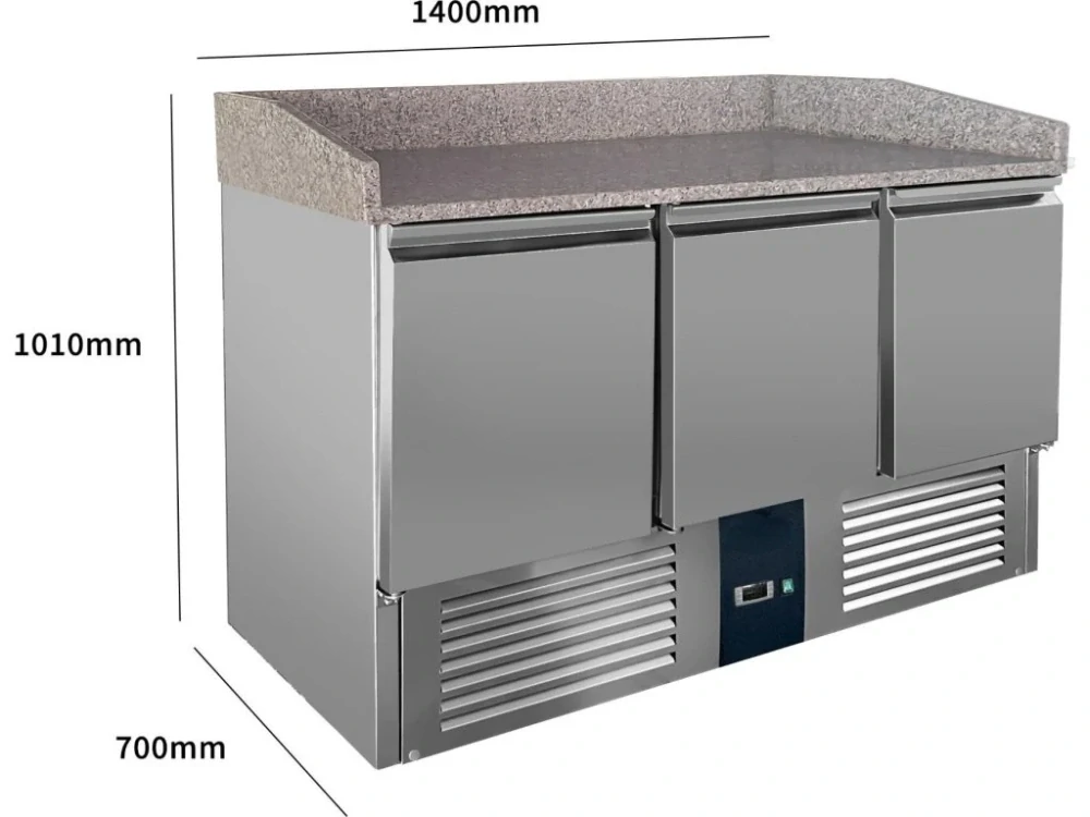 Chladící stůl na pizzu - 1,4 x 0,7 m - se 3 dvířky