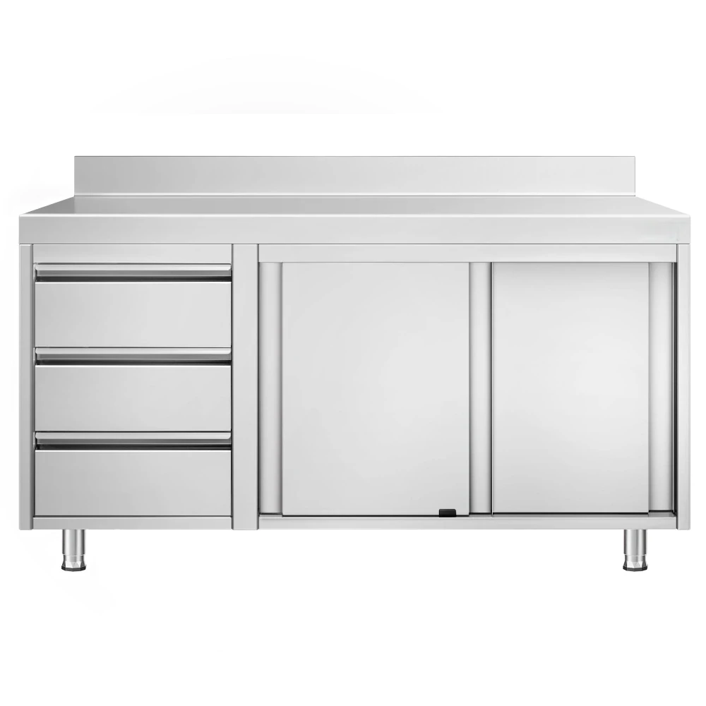 Nerezový pracovní stůl se skříňkou a zásuvkami vlevo 180x60x85cm