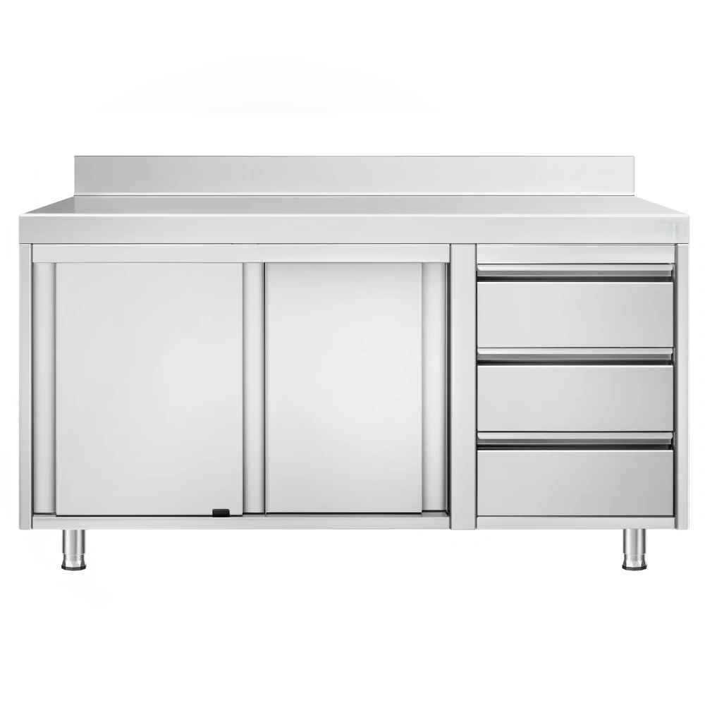 Nerezový pracovní stůl se skříňkou a zásuvkami vpravo 200x70x85cm