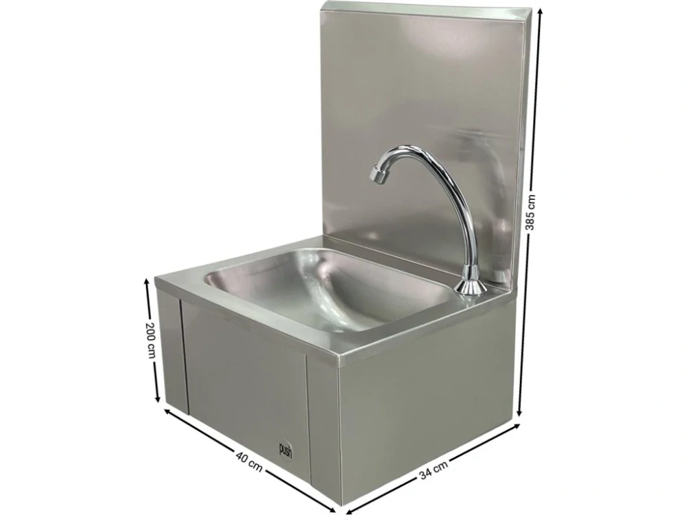 Ruční umyvadlo nerezové, s kolenním ovládáním - 400x340x(200+385) cm
