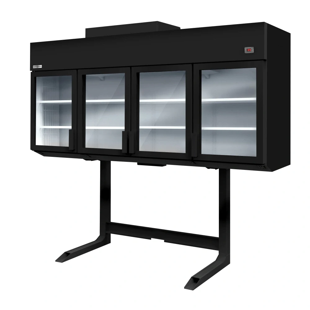 Přístěnný chladicí / mrazicí regál - 2 500 mm - 650 l - od −22 do 6 °C - s 4 skleněnými, s dvojitým zasklením & 6 policemi - černá