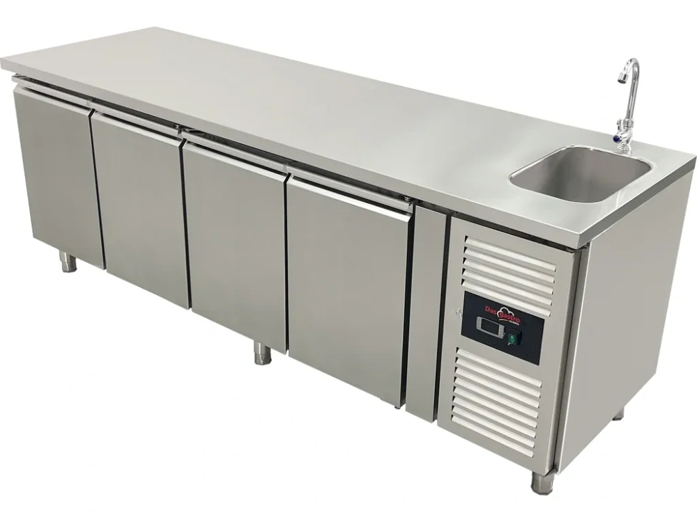 Mrazicí stůl - 2 230 x 700 mm - s dřezem a se 4 dvířky