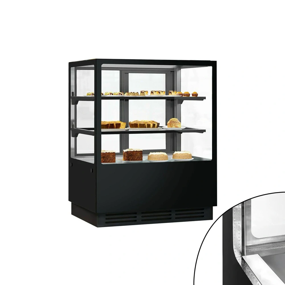 Cukrářská chladicí vitrína - 1,0 m - 2 police - zrcadlová přední strana - hranatý (LED)