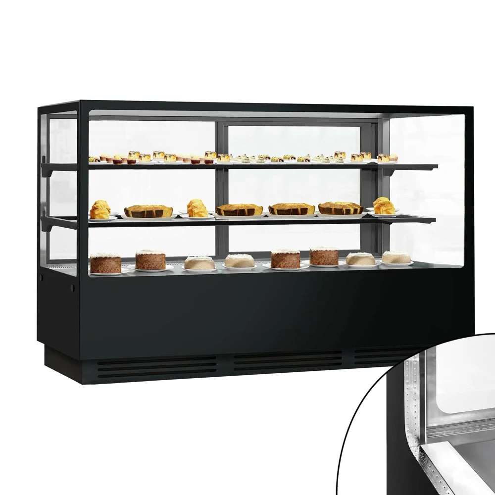 Cukrářská chladicí vitrína - 2,0 m - 2 police - zrcadlová přední strana - hranatý (LED)