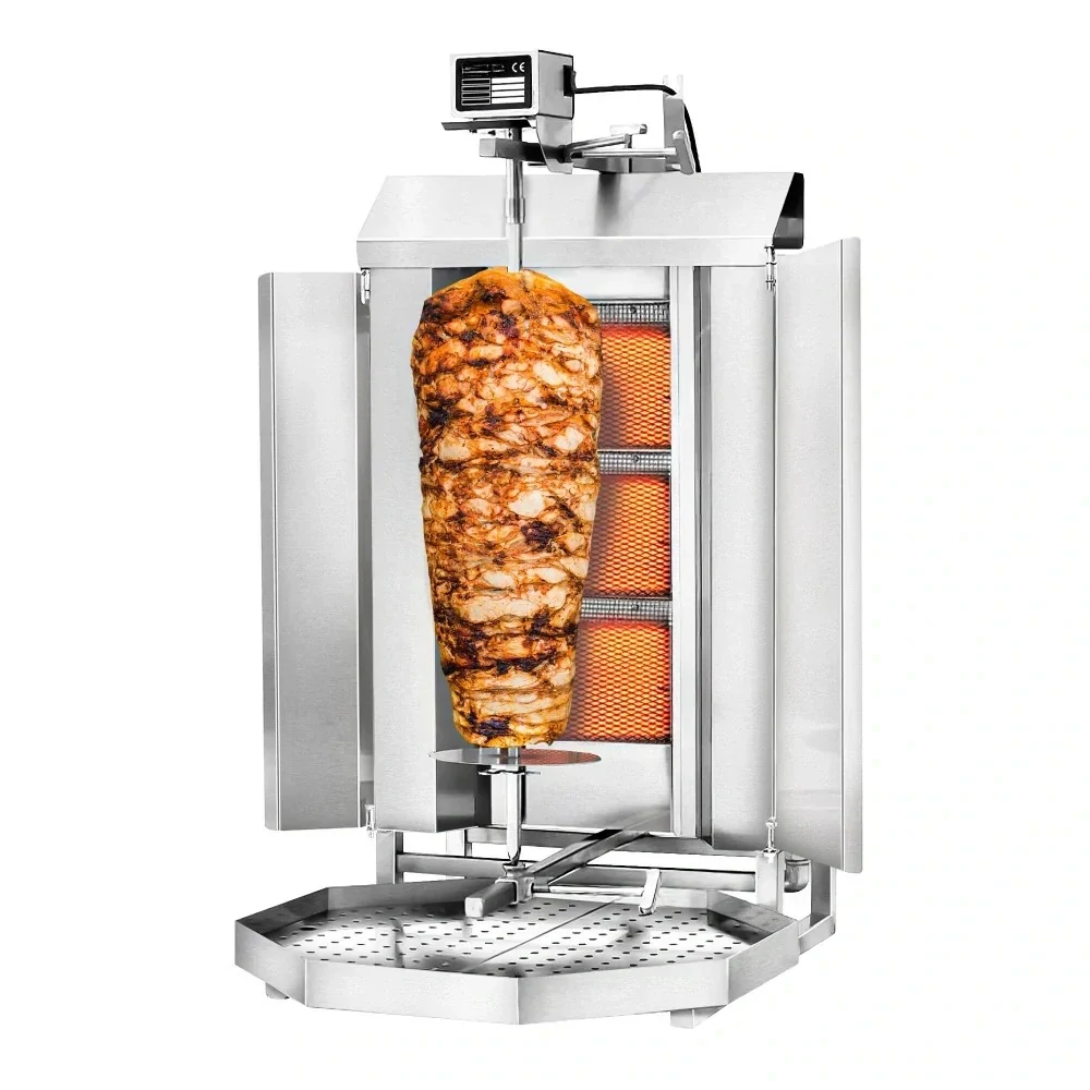 Gril na gyros/kebab - 3 hořáky - max. 40 kg - vč. ochranného plechu a křídlových dvířek