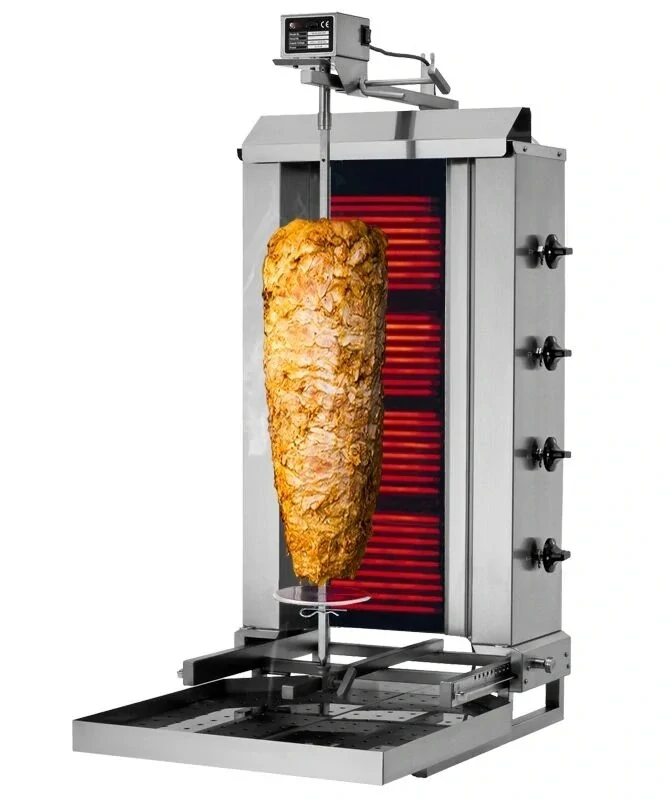 Gril na gyros/kebab - 3 hořáky - max. 40 kg - vč. křídlových dvířek