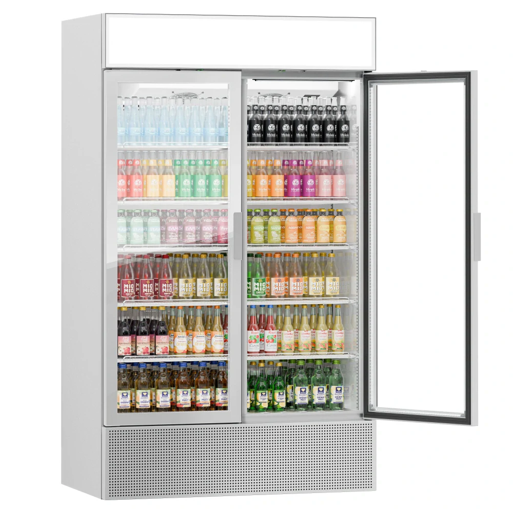 Lednice na nápoje - 1200L - bezrámový design - 2 skleněné dveře & reklamní displej