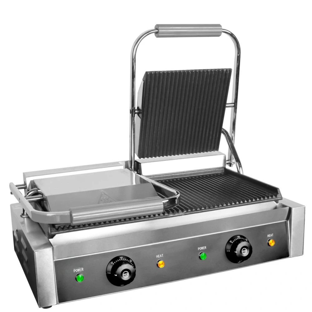 Kontaktní gril - 4,4 kW - nahoře & dole drážkovaný - grilovací plocha: 475x230mm
