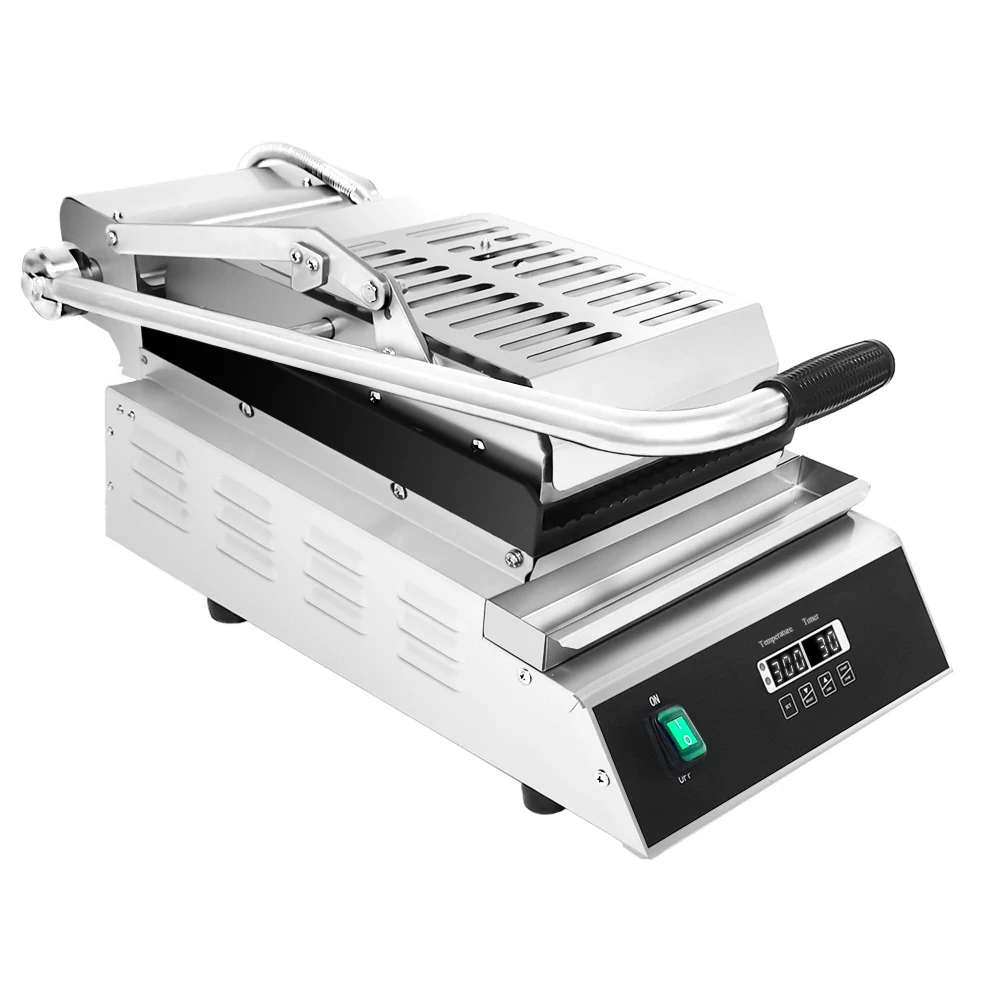 Kontaktní gril - 2,8 kW - Digitální - Drážkovaná horní a spodní část - Grilovací plocha: 223x380mm