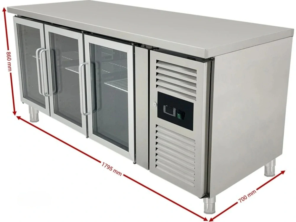 Chladicí stůl se 3 skleněnými dvířky