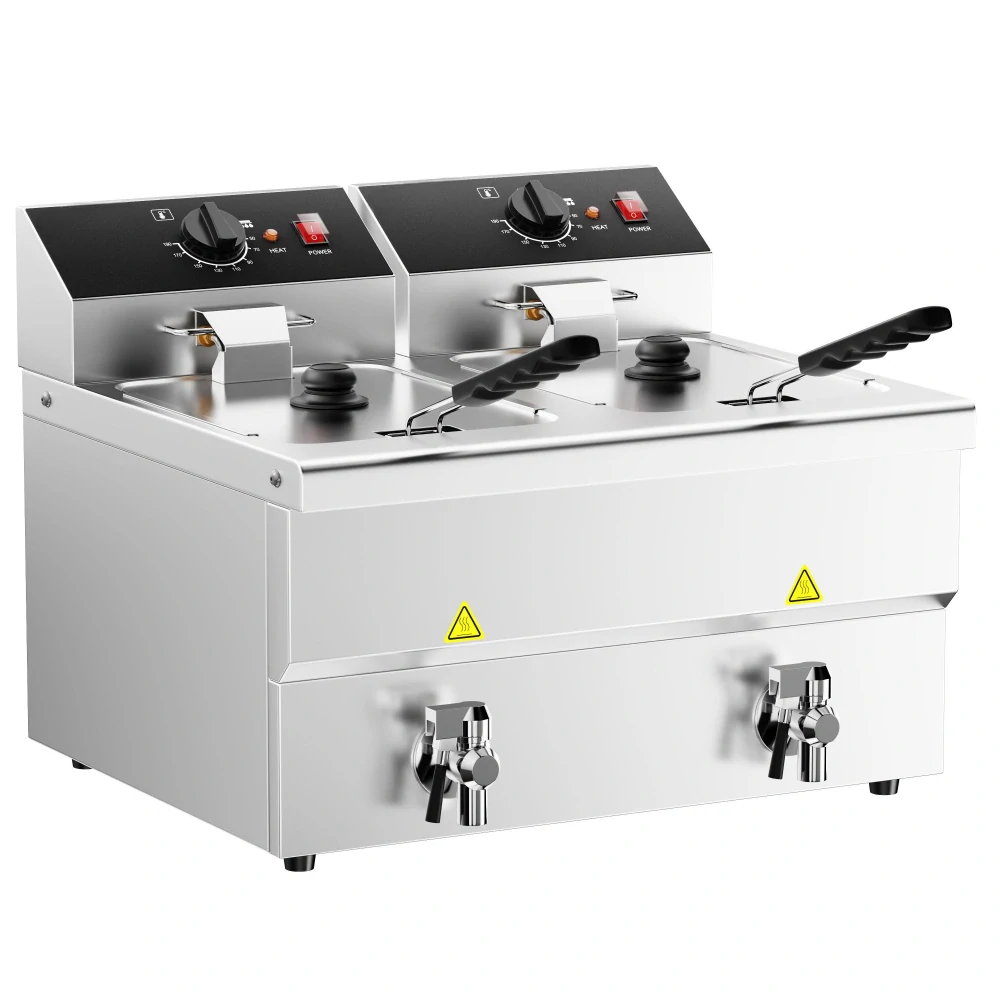 Elektrická dvojitá fritéza - 600 mm - 8+8L - 6,5 kW - s vypouštěcím kohoutkem