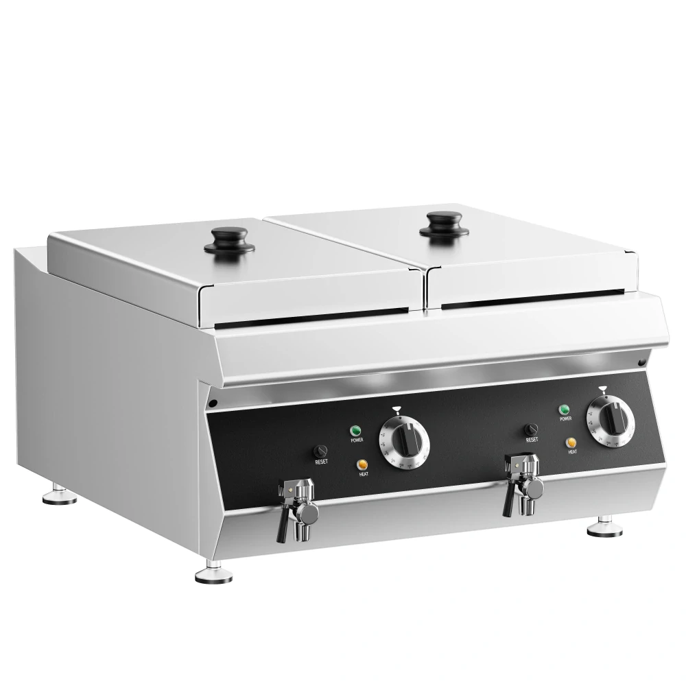 Dvojitá fritéza - 600 mm - 13+13 litrů - 9 kW - s vypouštěcím kohoutem