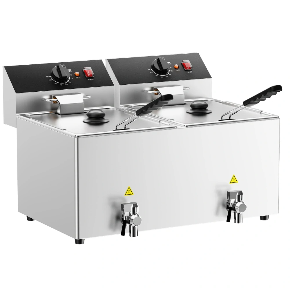 Elektrická dvojitá fritéza - 12+12 litrů - 6,5 kW - s vypouštěcím kohoutem