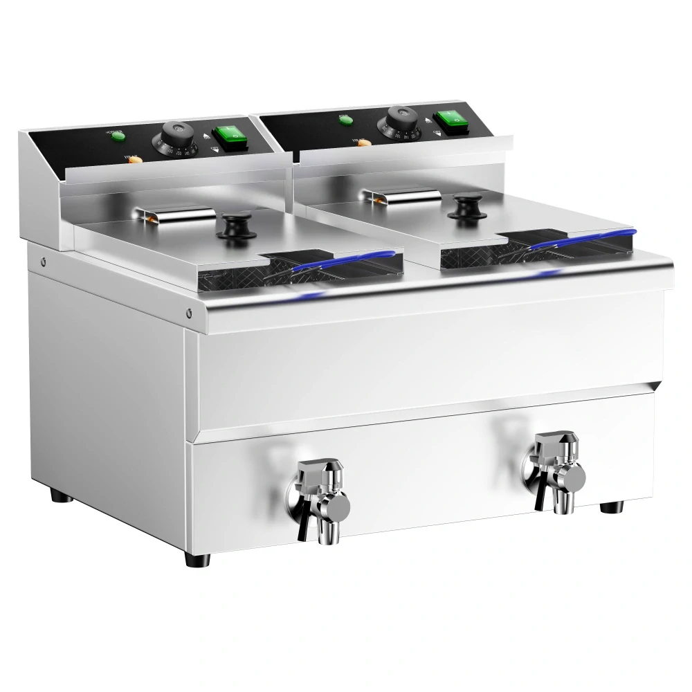 Elektrická dvojitá fritéza - 8+8 litrů - 6,5 kW - s vypouštěcím kohoutem