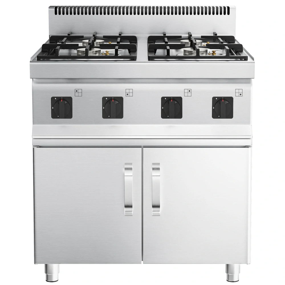 Plynový sporák - 4 hořáky (14 KW) s pilotním plamenem - vč. spodního dílu s 1 dveřmi