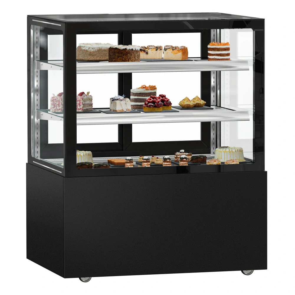 Cukrárenský pult MADRID - obslužná - 430 l - 1 000 mm - dvojité zasklení - s 2 policemi - černá matná