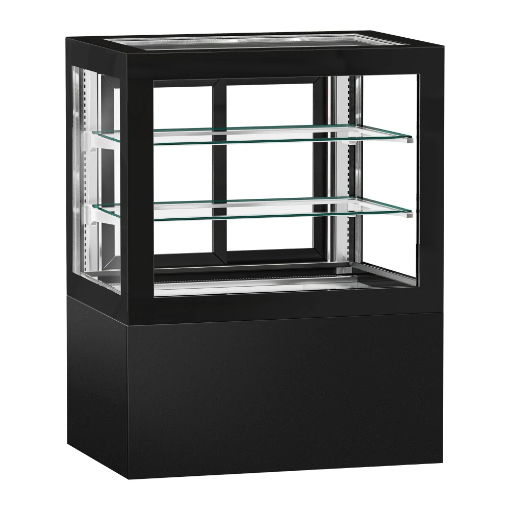 Cukrárenský pult Jakob - obslužná - pro dorty - 470 l - 1 010 mm - 1 posuvné skleněné dveře - s 2 policemi - černá