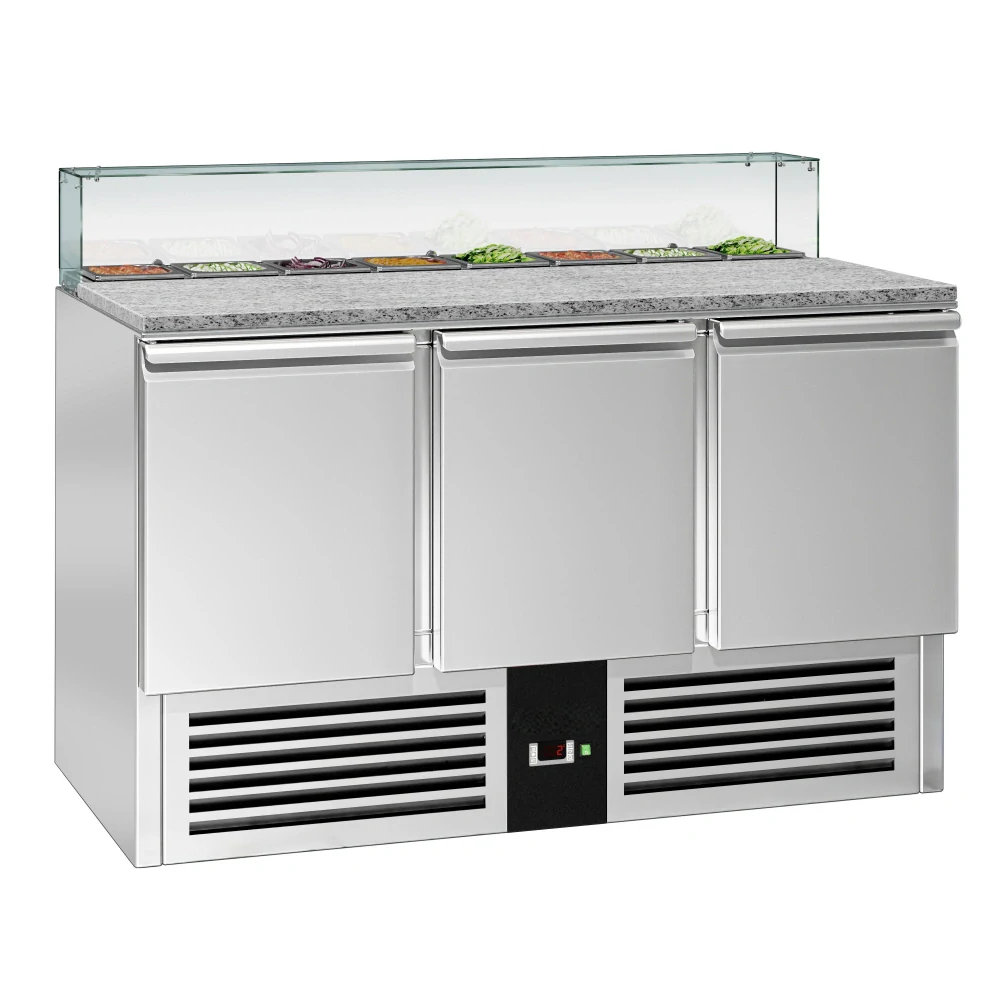 Saladeta PREMIUM - 1368 mm - 3 dveře - se skleněným nástavcem pro 8x GN 1/6