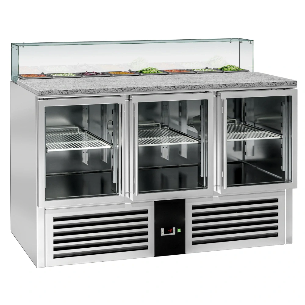 Saladeta PREMIUM - 1368 mm - 3 skleněné dveře - se skleněným nástavcem pro 8x GN 1/6 - pro CZ