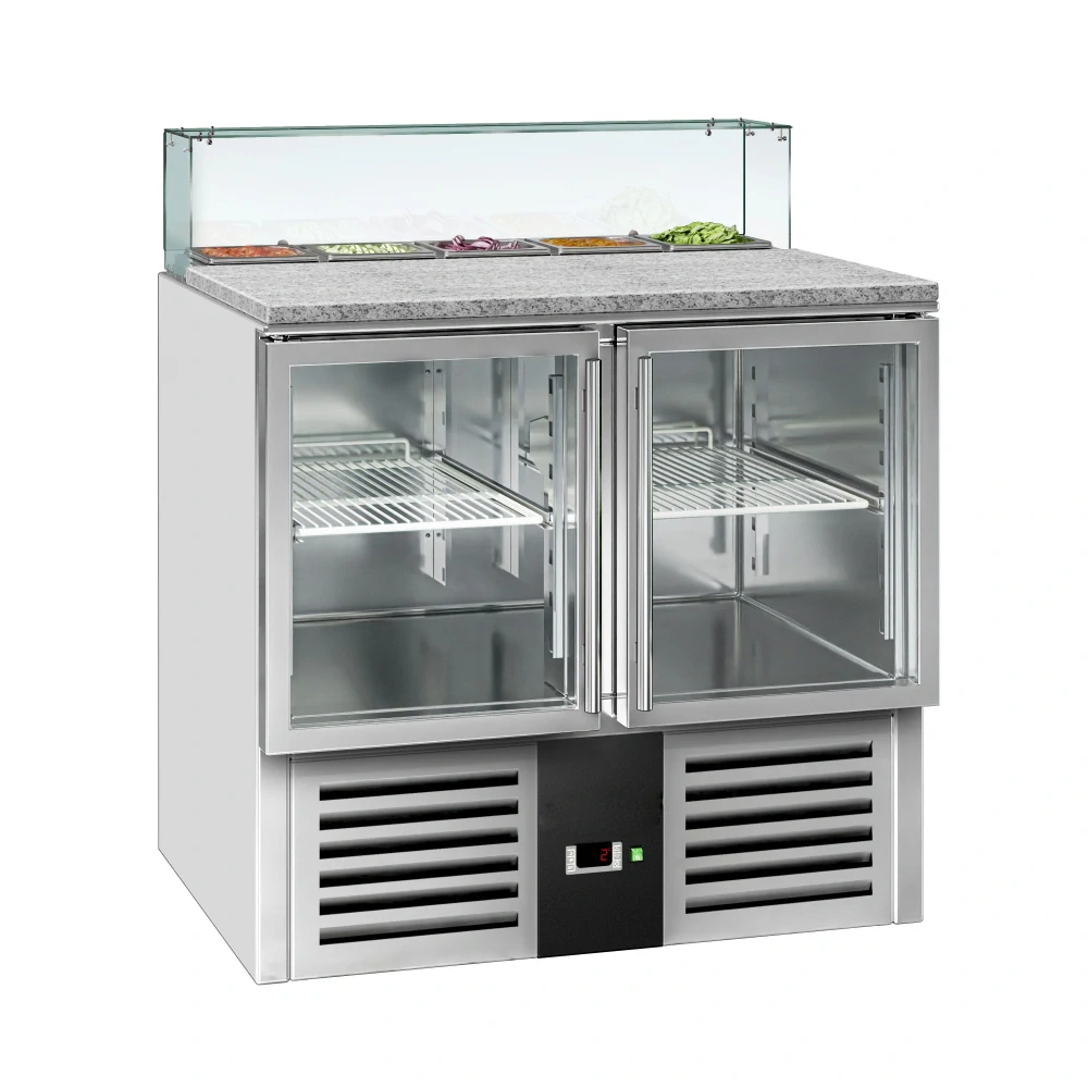 Saladeta PREMIUM - 900 mm - 2 skleněné dveře - Se skleněným nástavcem pro 5x GN 1/6