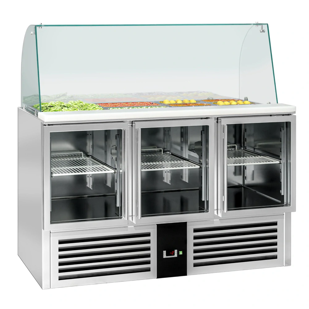 Saladeta PREMIUM - 1368 mm - 3 dveře - se skleněným nástavcem pro 4x GN 1/1
