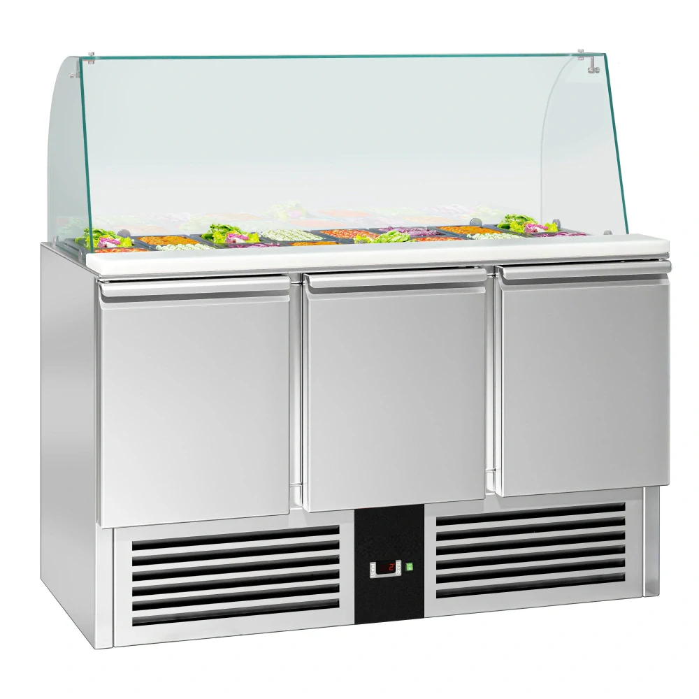 Saladeta PREMIUM - 1368 mm - 3 dveře - se skleněným nástavcem pro 4x GN 1/1 - pro CZ