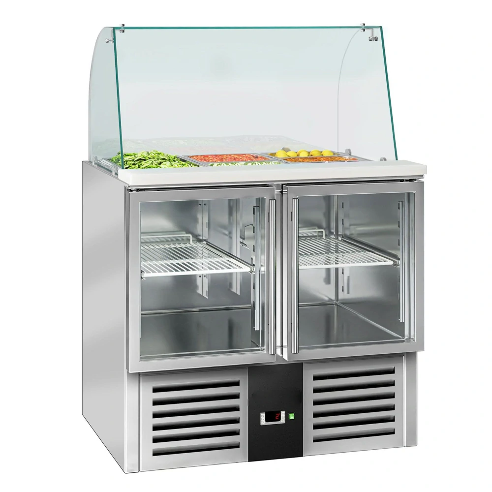 Saladeta PREMIUM - 900 mm - 288 l - 2 skleněné dveře - se skleněným nástavcem pro 2x GN 1/1 & 3x GN 1/6