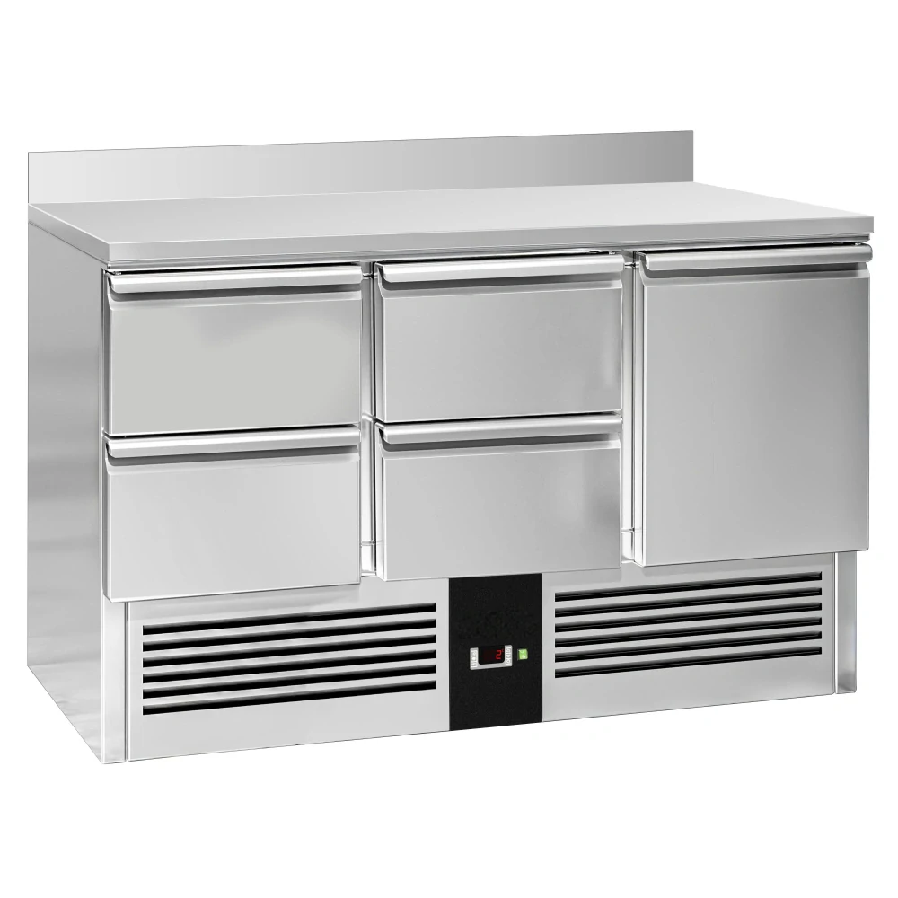 Chladicí stůl PREMIUM - 1370x700 mm - 1 dveře, 4 zásuvky - zadní lišta