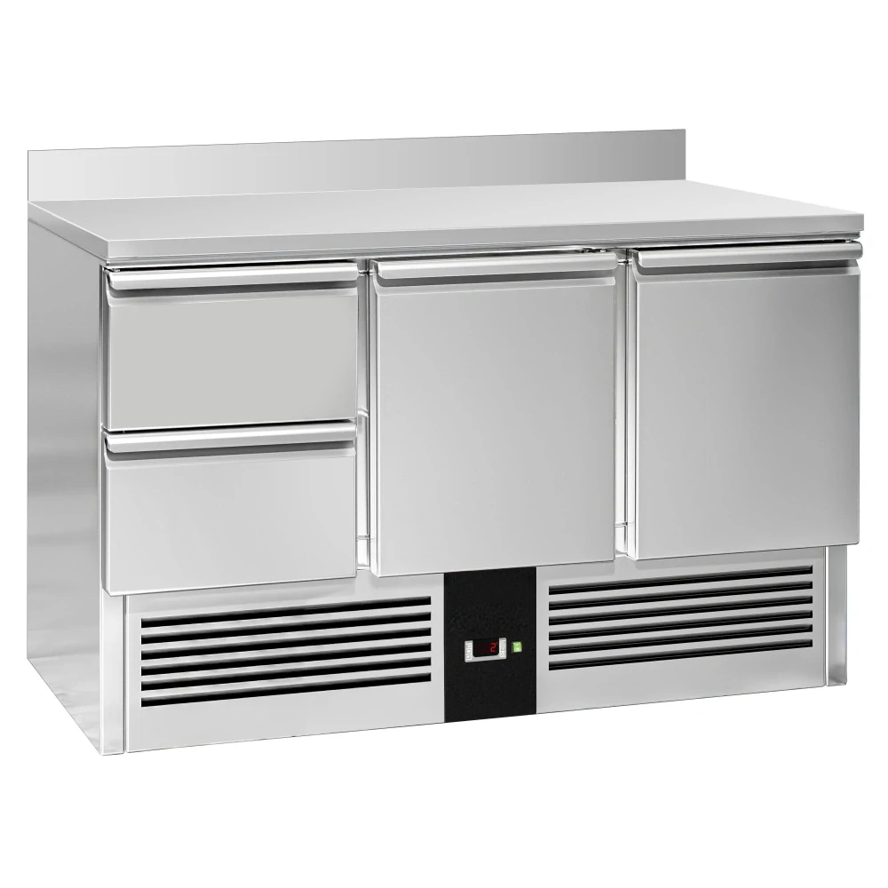 Chladicí stůl PREMIUM - 1370x700 mm - 2 dveře, 2 zásuvky - zadní lišta