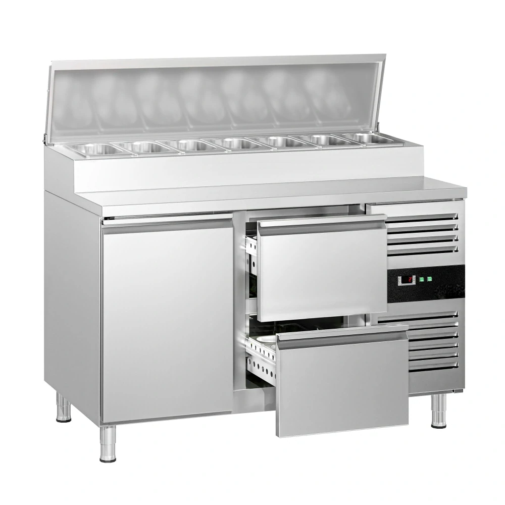 Přípravný chladicí stůl PREMIUM - 1360 mm - 1 dveře & 2 zásuvky - pro 7× GN 1/3