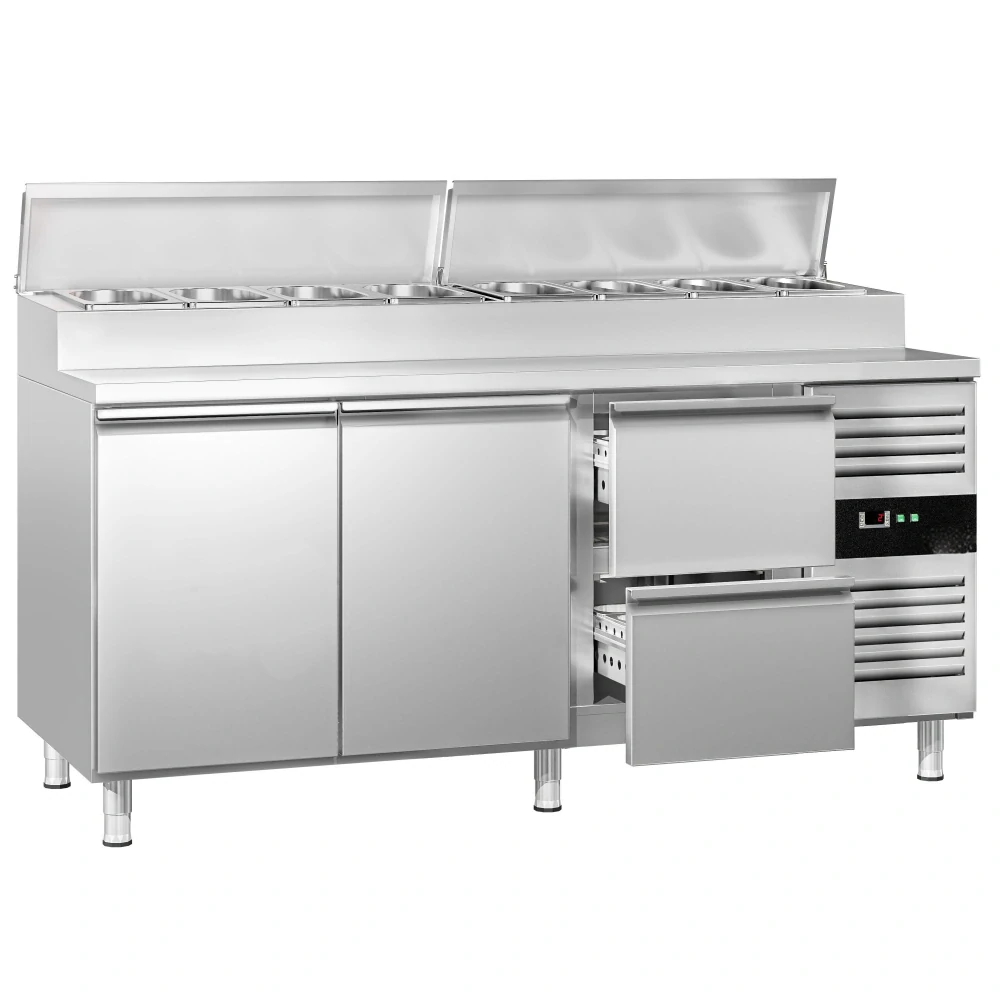 Přípravný chladicí stůl PREMIUM - 1795 mm - 2 dveře & 2 zásuvky - pro 8× GN 1/3