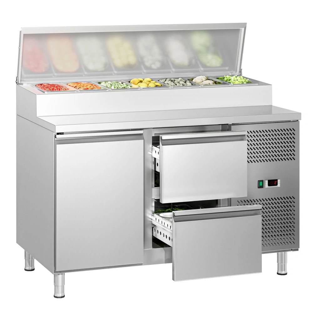 Přípravný stůl ECO - 1360 mm - 1 dveře & 2 zásuvky - Pro 7× GN 1/3