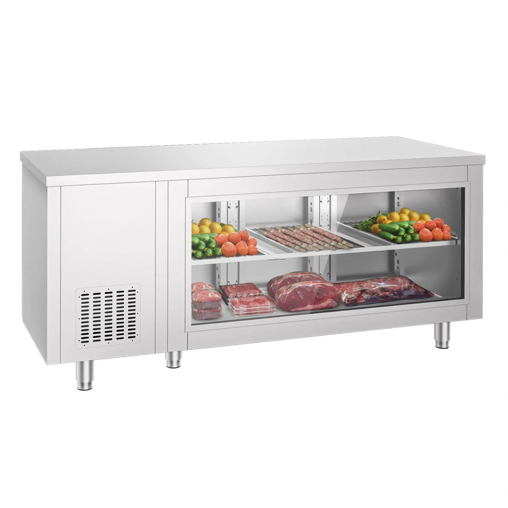 ** Obrázek se může mírně lišit od originálu. Chladicí stůl - 1865x700x850 mm - 474 l - se skleněným čelem - se 3 zadními dveřmi