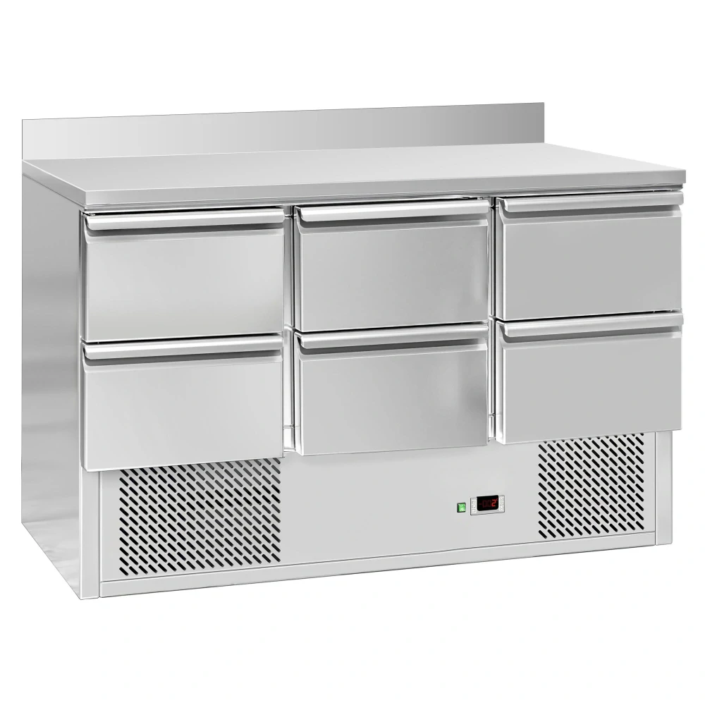 Chladicí stůl ECO - 1365x700 mm - se 6 zásuvkami - zadní lištou