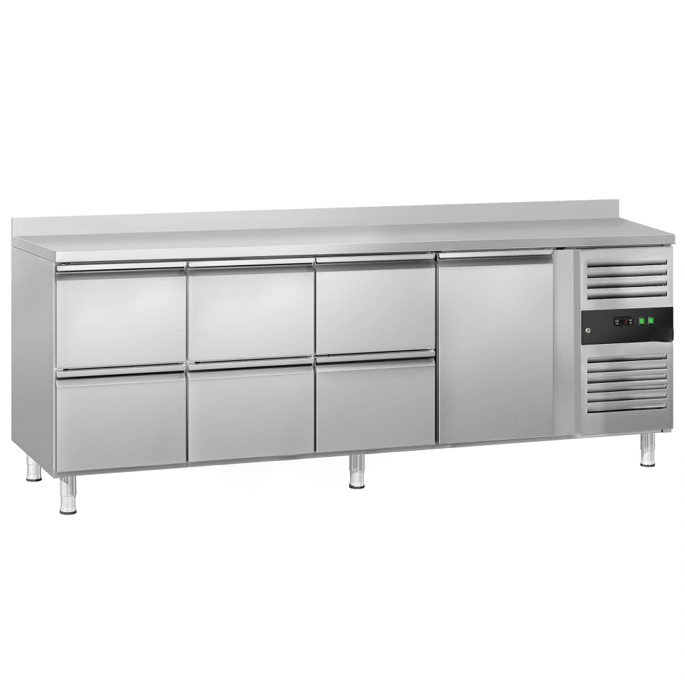 Chladicí stůl ECO - 2230x700 mm - s 1 dveřmi - s 6 zásuvkami - se zadní lištou