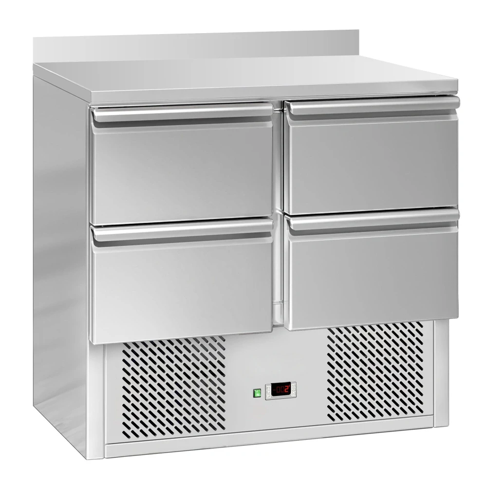 Chladicí stůl ECO - 900 x 700 mm - se 4 zásuvkami - zadní lištou